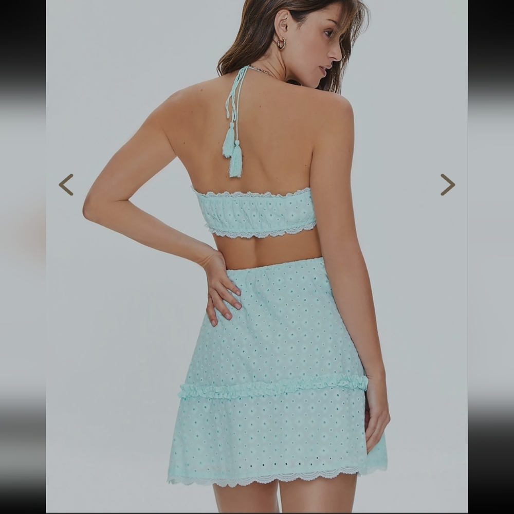 Light Blue Cotton Textured A Line Dress - Picture 5 of 7